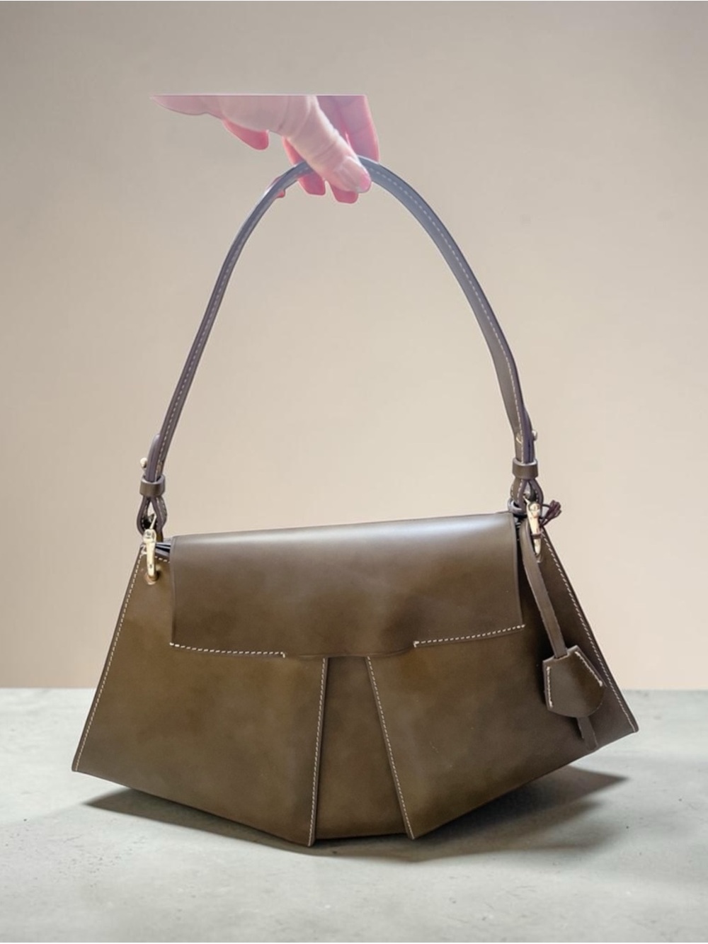 boldrini Taupe Made In Italy Leather Tulip Cut Satchel - Picture 3 of 9